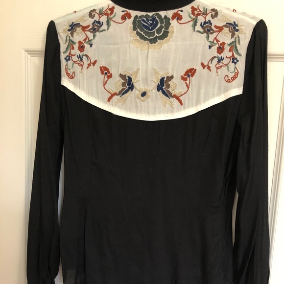 Urban Outfitters, Western Shirt Top, Dark Blue/Black with Floral Motifs, Small - Picture 4 of 7